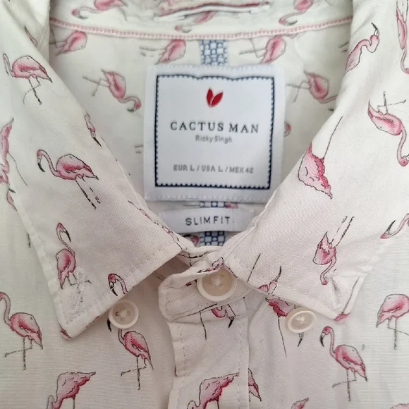 White Shirt with Pink Flamingo Pattern - Picture 2 of 3